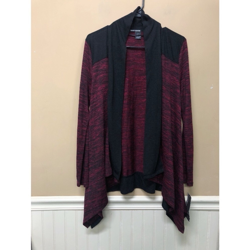 DKNY Open Front Sweater SIZE Small RED AND BLACK NWT
